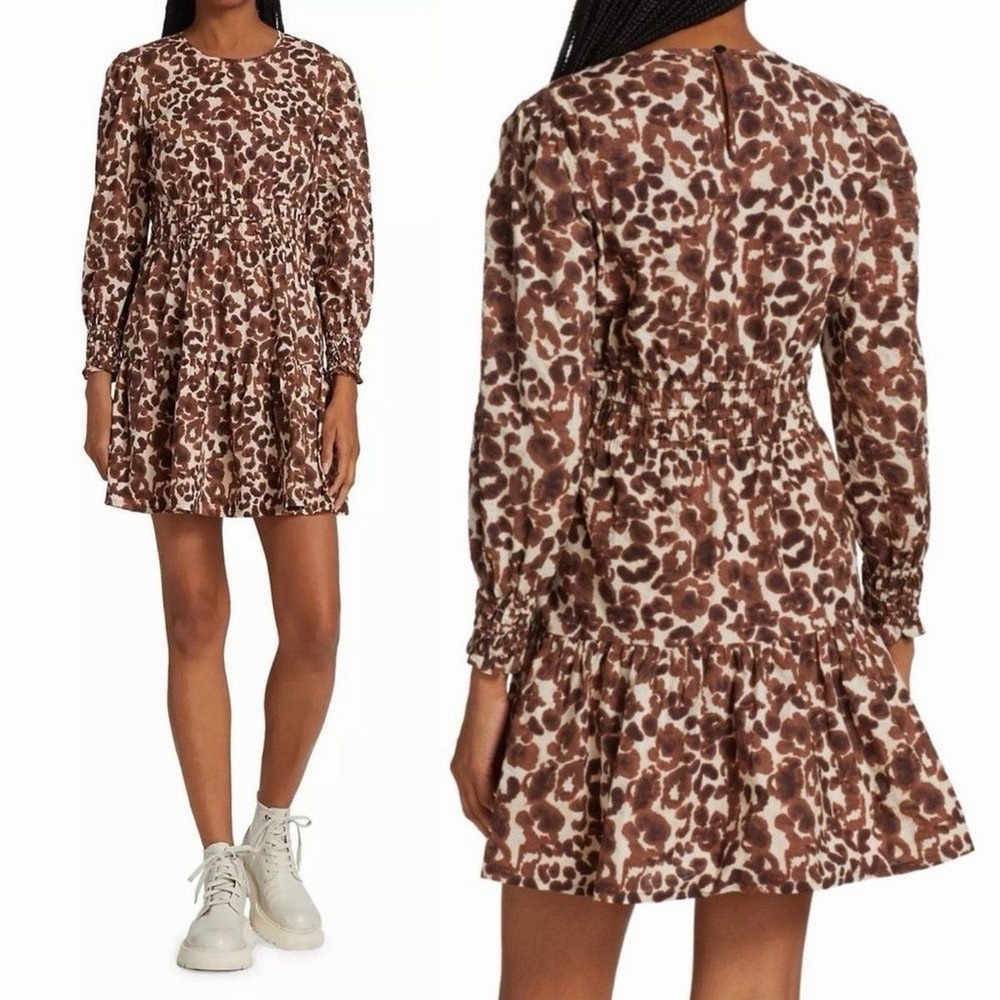 Baum Und Pferdgarten Sz 36/Small 100% Cotton Long Sleeve Animal Print Mini Dress